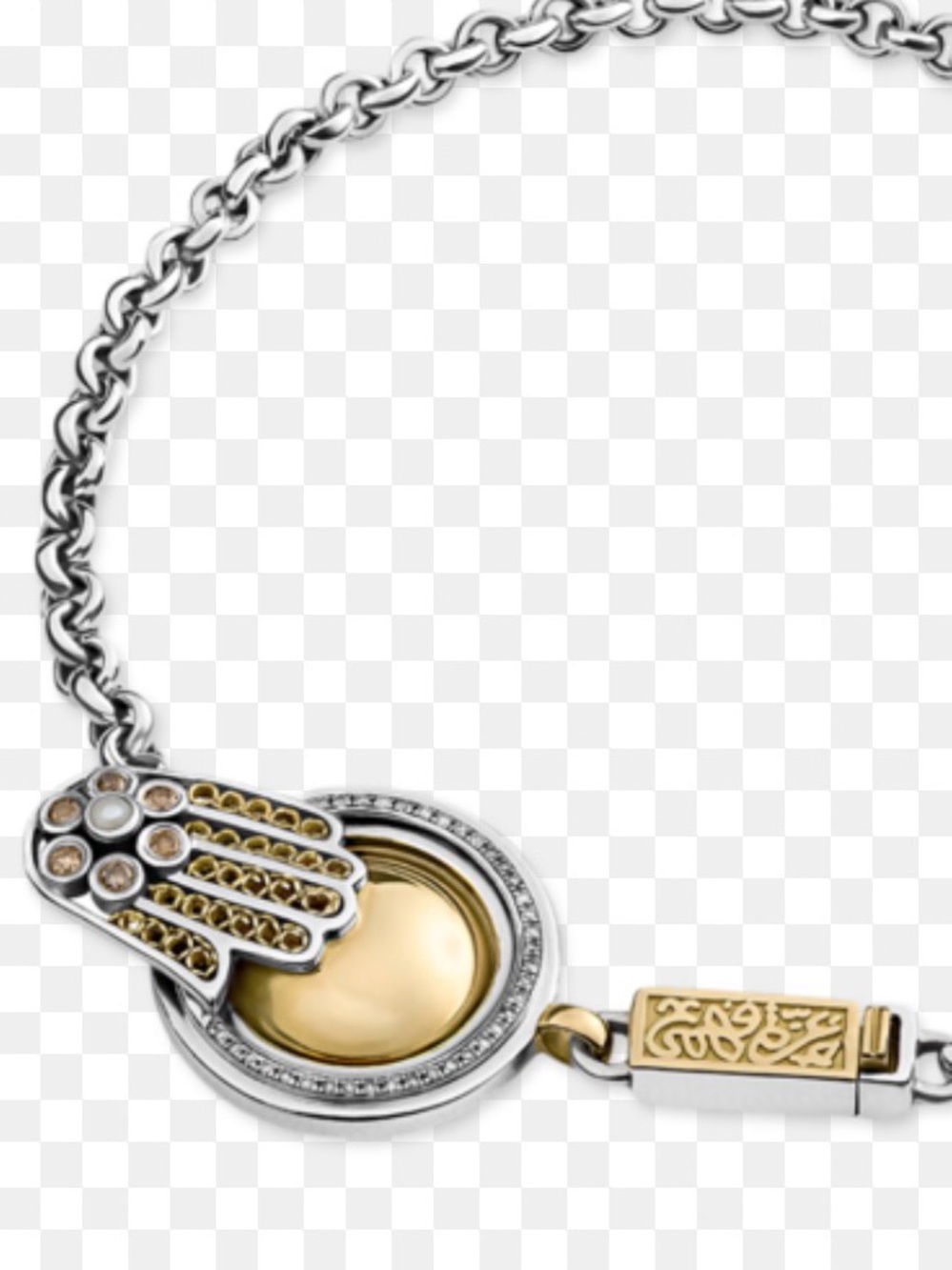 Sterling-Style Silver Hamsa Pendant Necklace with Gold Accent